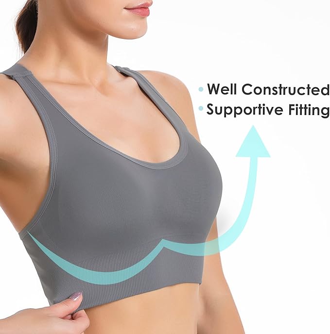 Evercute Sports Bras for Women Padded Medium Support Criss Cross Strappy Bra Seamless High Impact Yoga Exercise Athletic Bras