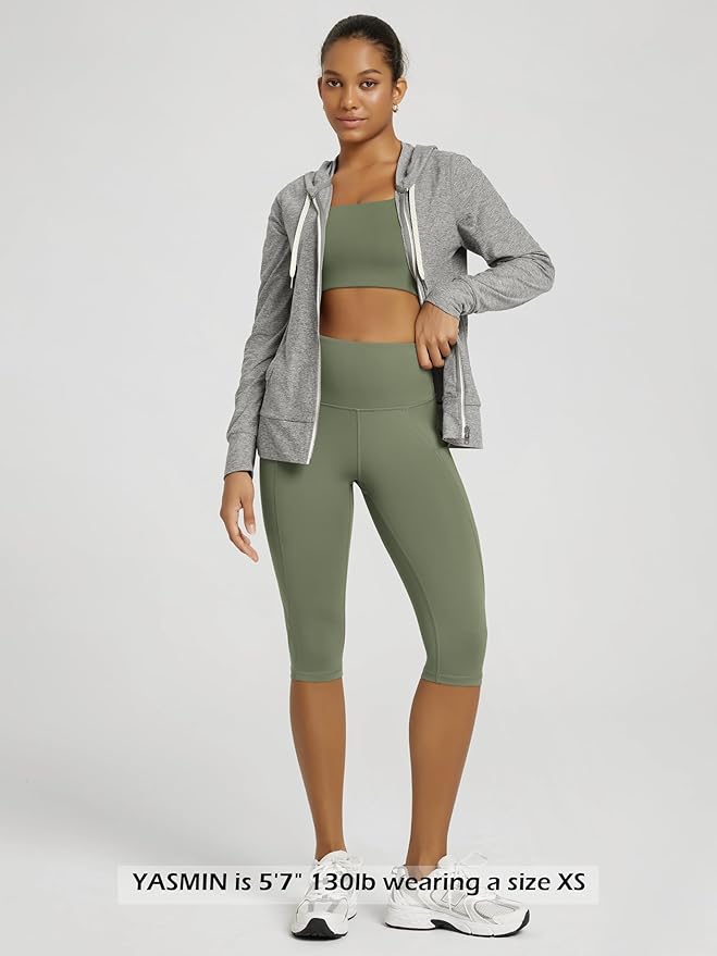 ODODOS Women's High Waisted Yoga Capris with Pockets, Tummy Control Non See Through Workout Athletic Running Capri Leggings
