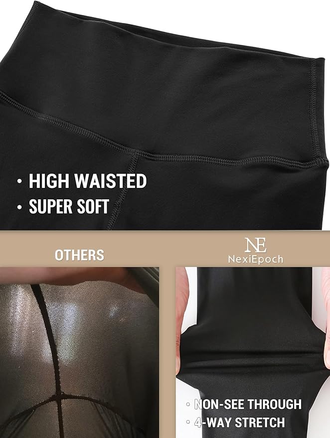 NexiEpoch 4 Pack Leggings for Women - High Waisted Tummy Control Soft Black Capri Yoga Pants with Pockets for Workout