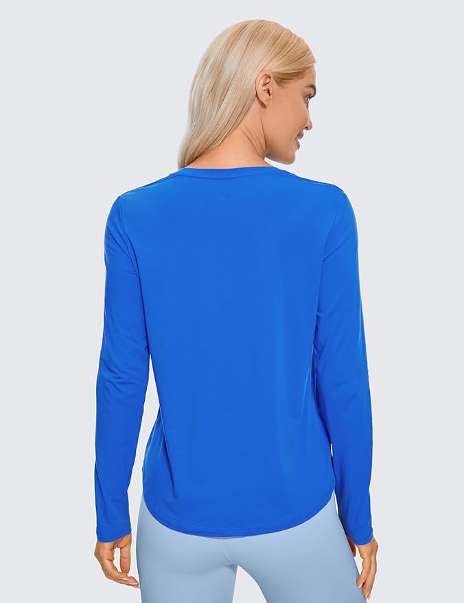 CRZ YOGA Pima Cotton Crewneck Long Sleeve Shirts for Women - Workout Athletic Yoga Casual Tops Soft Plain T-Shirt