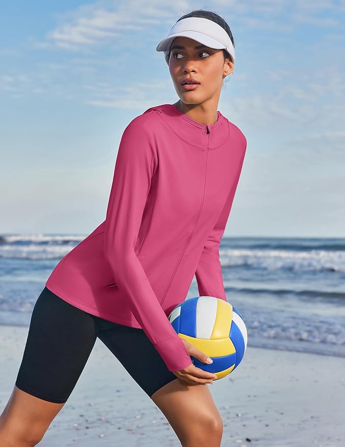 PINSPARK Women's UPF 50+ Sun Protection Hoodie Jacket Lightweight Full Zip Athletic Jacket Long Sleeve Shirt with Pockets