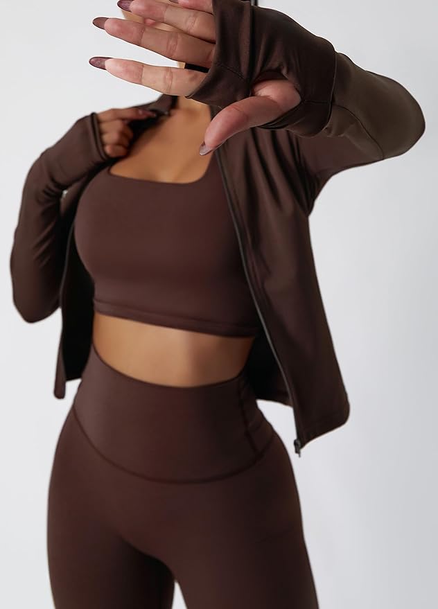 Yknktstc Womens Two Piece Tracksuit Set Long Sleeve Zipper Jacket with Athletic High Waist Leggings Workout Outfit