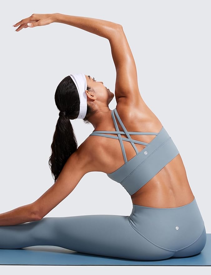 CRZ YOGA Naked Feeling Strappy Longline Sports Bras for Women - Medium Impact Criss Cross Yoga Padded Workout Crop Top