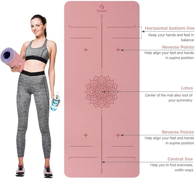 Gruper Yoga Mat Non Slip TPE Extra Wide Yoga Mat with Alignment Mark, 72"L x 32"W x 0.32"/0.24"Th (183cm x 80cm x 8mm/6mm), Anti-Tear Exercise Mat with Carrying Strap and Bag, Workout Mats for Yoga, Pilates