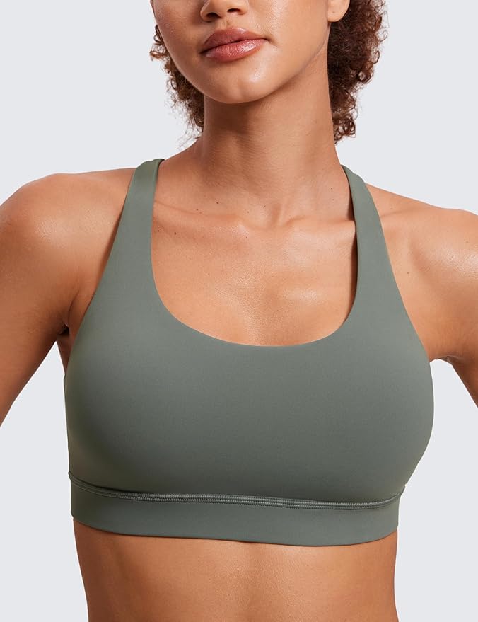 CRZ YOGA Naked Feeling Strappy Padded Sports Bras for Women - Fitness Workout Top Criss Cross Back Yoga Cami