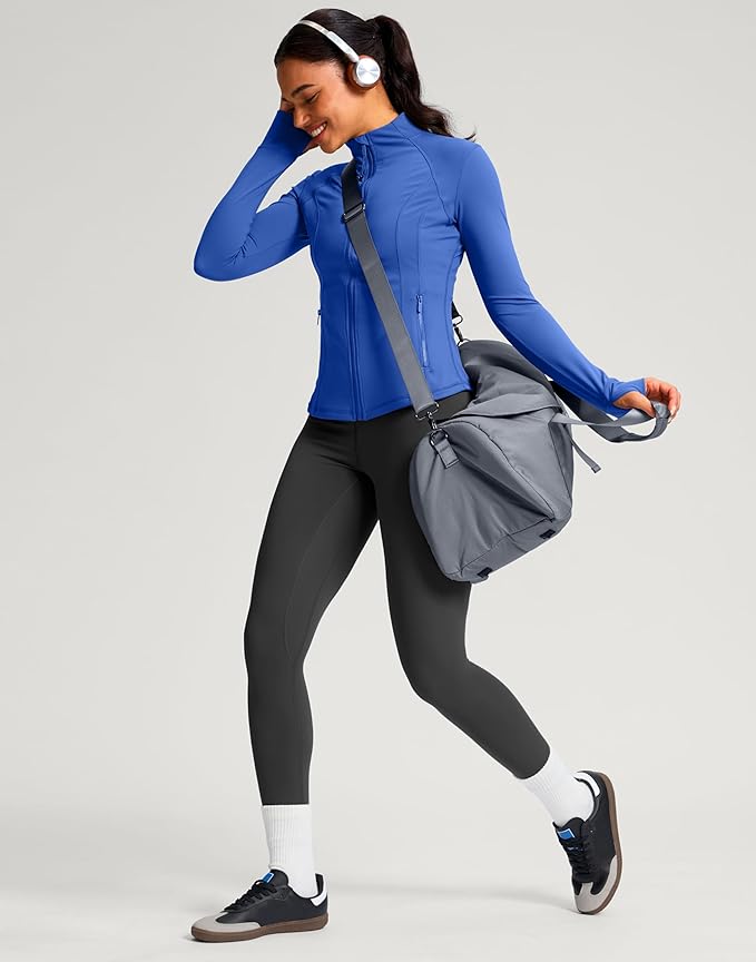 G Gradual Women's Workout Jackets Extended Waist Length Slim Full Zip 4 Pockets Athletic Jacket Spring Running Yoga Clothes