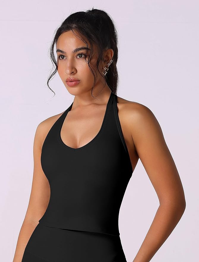 ABOCIW Womens Cross Back Workout Crop Tank with Built in Bra V Neck Longline Sports Bra Gym Shirt Yoga Pilates Top