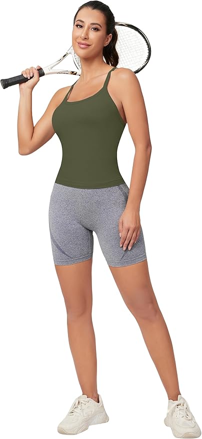MathCat Workout Tank Tops for Women with Built in Bra, Sleeveless Gym Tops Seamless Racerback Athletic Yoga Shirts