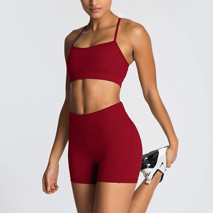 IMEKIS Women's Workout Sets 2 Piece Yoga Outfit High Waisted Biker Shorts Leggings Sports Bra Gym Fitness Clothes Tracksuit
