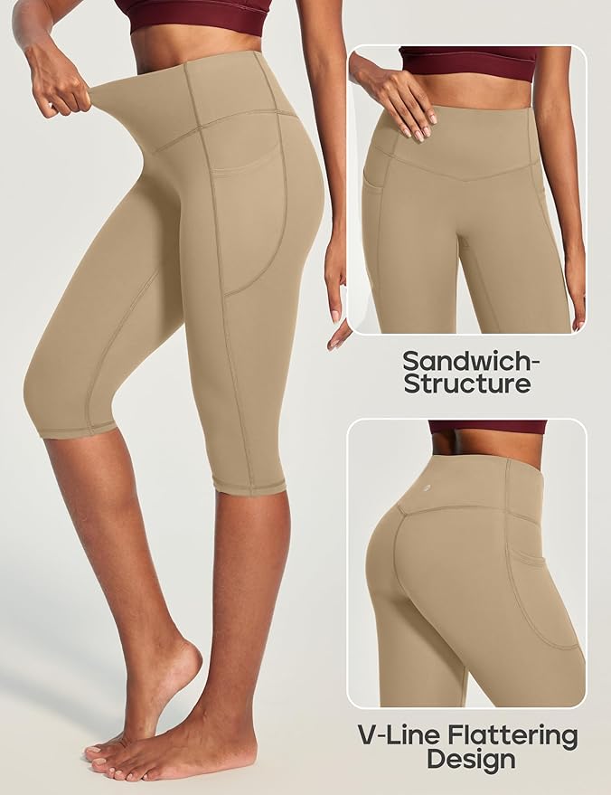 Heathyoga Capri Leggings with Pockets for Women Tummy Control Knee Length Leggings Yoga Pants Women Capri Pants Workout