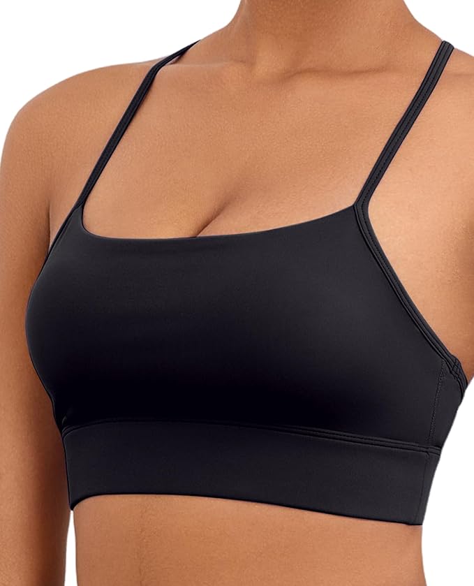 Womens Y-Back Sports Bra, Weightless Padded Yoga Bra, Spaghetti Strap Low Impact Gym Top for Workout & Daily Wear