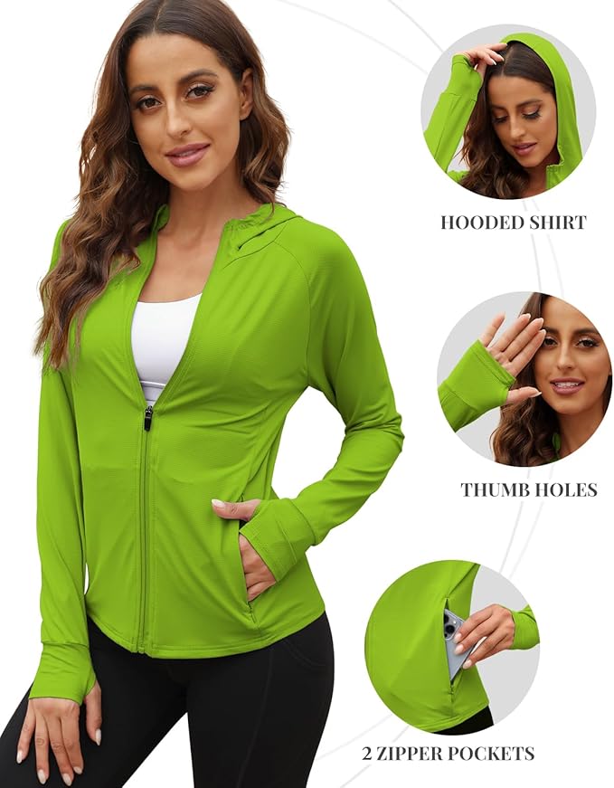 We1Fit Women's UPF 50+ Sun Protection Jacket Hoodie Sun Shirts Hiking Running Athletic Shirt