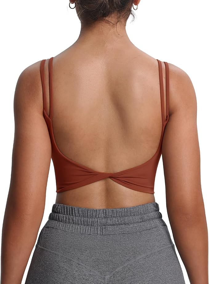 Aoxjox Women's Workout Sports Bras Fitness Yoga Crop Tank Metamorph Twist Back Cami