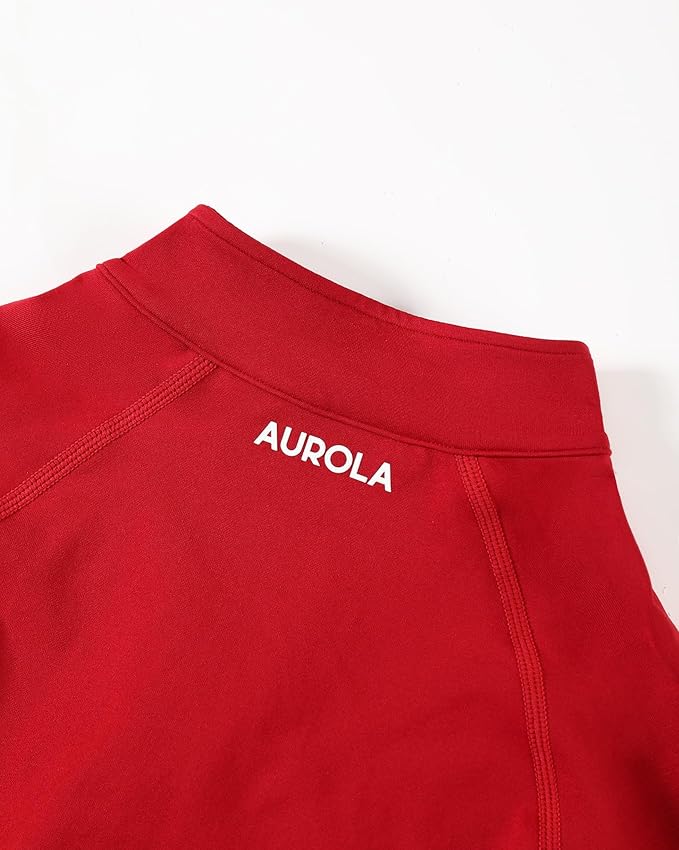 AUROLA Influence Workout Jacket for Women, Half Zip Cropped Slim Fit Long Sleeve Yoga Jackets Athletic Top with Thumb Holes