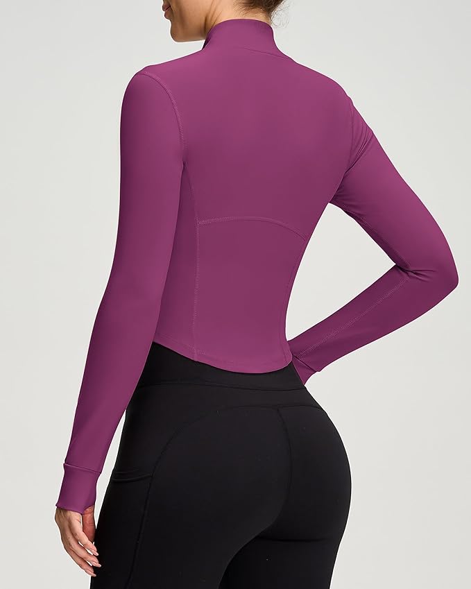 Women BBL Jacket Full Zip UP Workout Athletic Cropped Jacket wIth Thumb Holes Running Yoga Sportswear