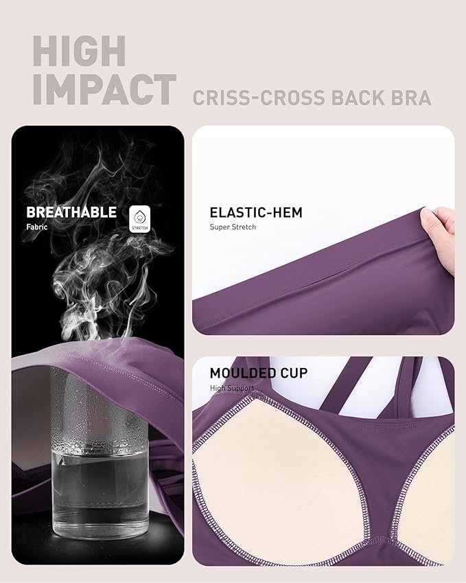 RUNNING GIRL High Impact Sports Bras for Women - Scoop Neck Strappy Sports Bra High Support Moulded Cup Workout Bra