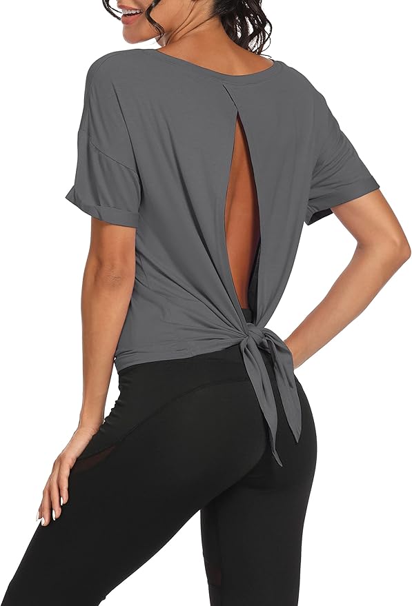 Bestisun Workout Tank Tops Open Back Yoga Exercise Shirts Tie Back Athletic Clothes for Women