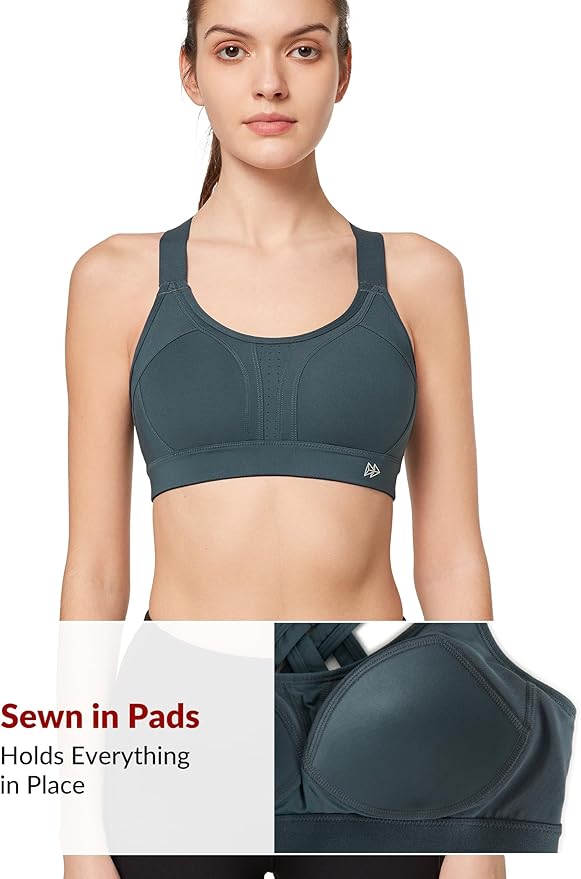Yvette Sports Bra High Impact Adjustable Criss Cross Back, Full Support for Large Bust No Bounce