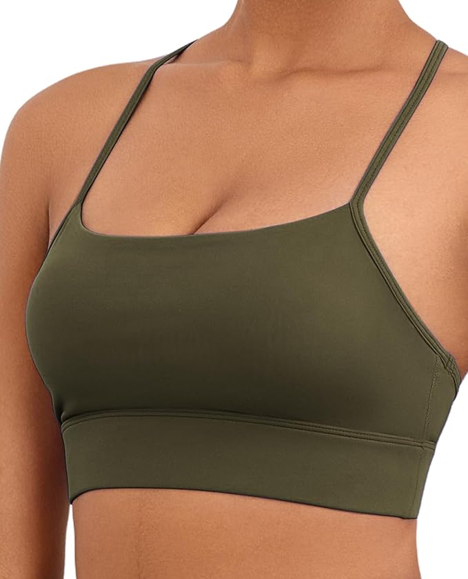 Womens Y-Back Sports Bra, Weightless Padded Yoga Bra, Spaghetti Strap Low Impact Gym Top for Workout & Daily Wear
