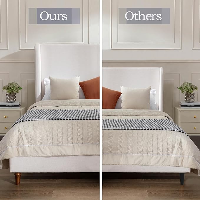 Upholstered Bed Frame Queen Size, 54" Tall Headboard Wingback Upholstered Platform Bed Frame for Bedroom Strong Wood Slats Support/No Box Spring Needed/Easy Assembly, Ivory Chenille