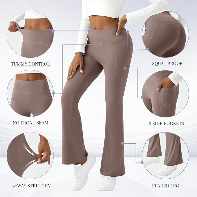 COPYLEAF Womens Yoga Pants with Pockets High Waisted Flare Leggings Bell Bottom Yoga Dress Pants Seamless Bootcut Pants