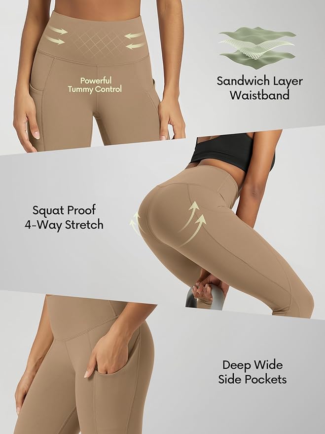 ODODOS Women's High Waisted Yoga Leggings with Pockets, Tummy Control Non See Through Workout Athletic Running Yoga Pants