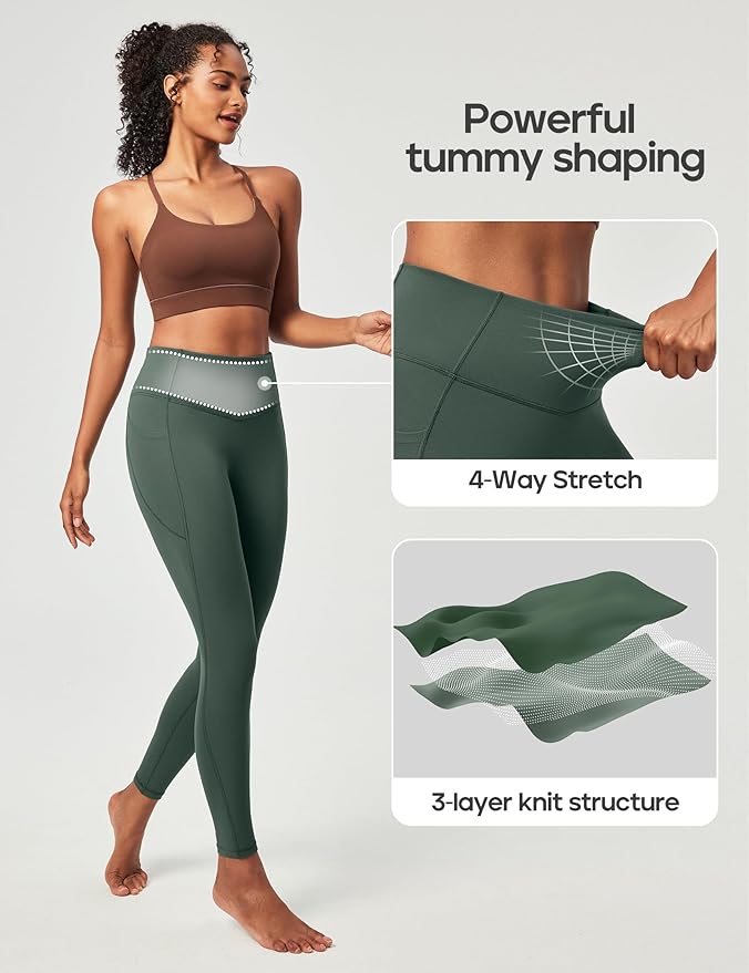 Heathyoga Compression Leggings for Women Tummy Control No Front Seam Leggings with Pockets for Women Workout Yoga Pants