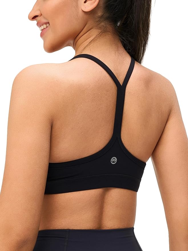 Womens Y Back Padded Sports Bra Strappy U Neck Butter Soft Low Impact Workout Bras Yoga Pilates Walking