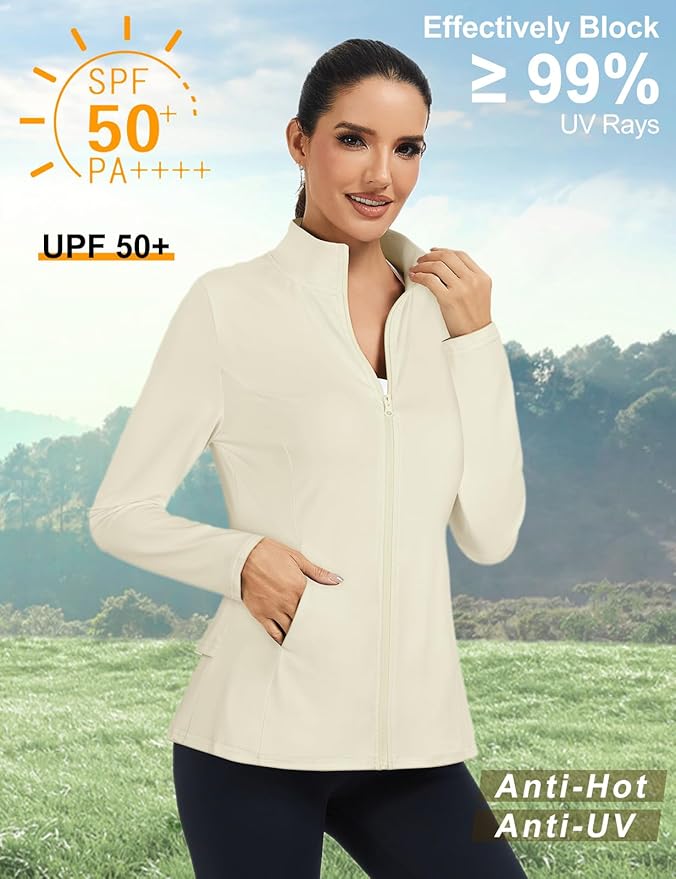 LURANEE Women's Golf Athletic Jackets with Pleated Tennis Skirt Hem Lightweight Full Zip Long Sleeve Shirts with Pockets