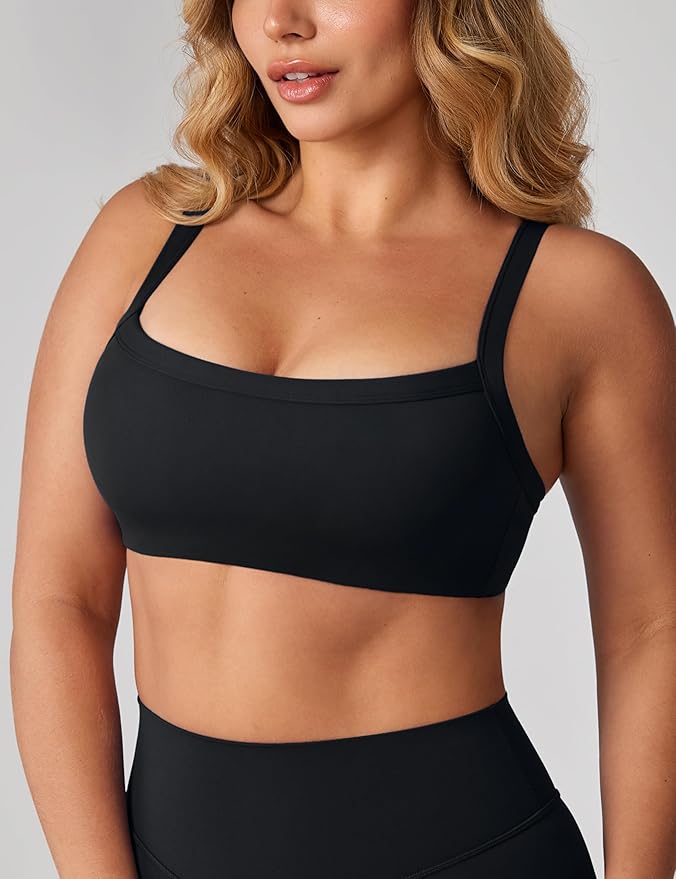 UNISSU Hugcurve Adjustable Sports Bra Square Neck Wireless Padded Yoga Workout Tops