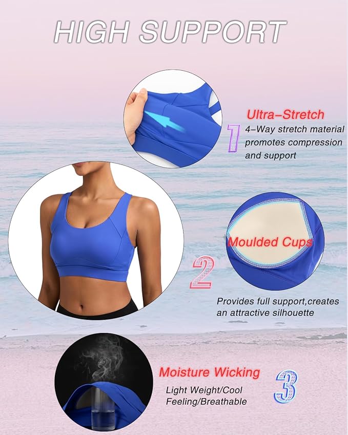 RUNNING GIRL Sports Bras for Women High Support,Racerback High Impact Grey Sports Bra Moulded Cup Workout Bra Push up