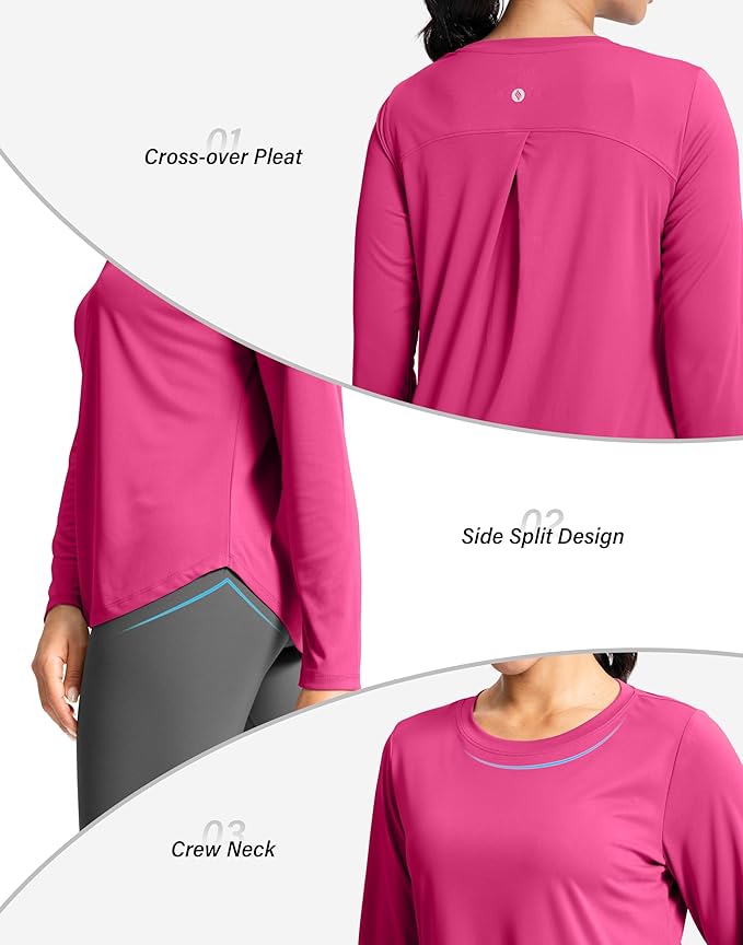 SANTINY Lightweight Long Sleeve Workout Tops for Women Breathable Gym Yoga Athletic Running Hiking Top UPF 50+ Sun Shirts