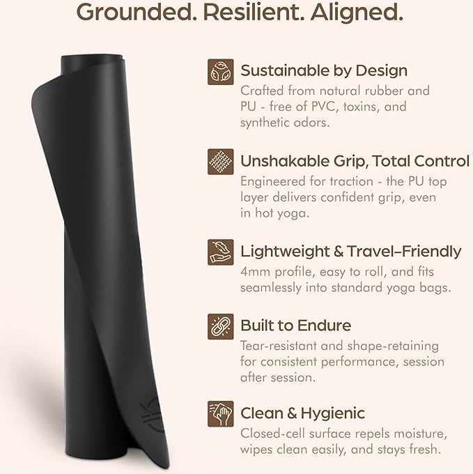 ORW Non Slip Hot Yoga Mat - Grip Surface & Natural Rubber Base, REACH Tested, Home & Studio Practice