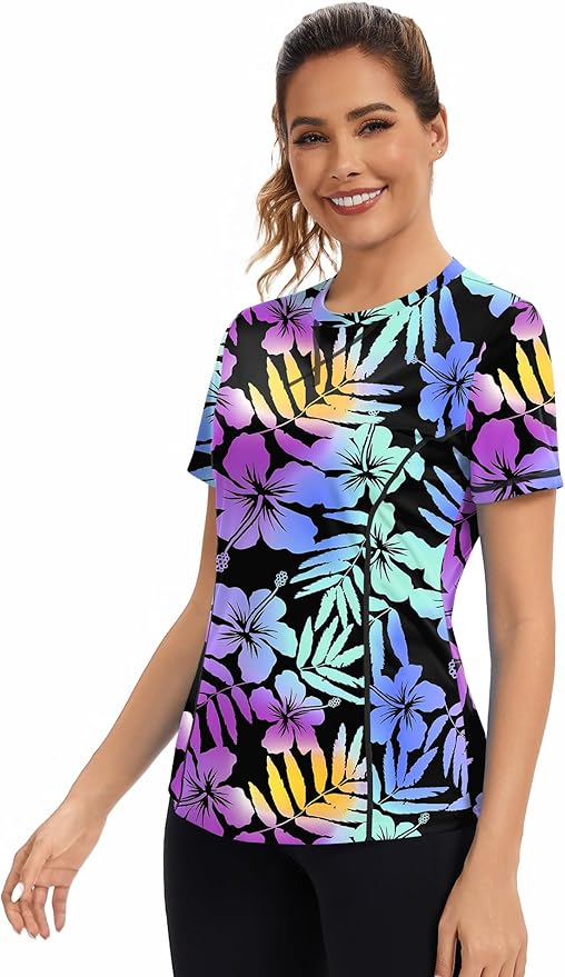 AVOOGUE Women's Short Sleeve Workout Tops Quick Dry Athletic UPF50+ Sun Protection Shirts Gym Hiking Running Yoga Clothes