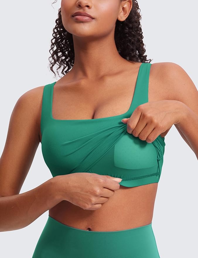 CRZ YOGA Butterluxe Square Neck Crop Tank Tops for Women - Workout Longline Sports Bras Padded Yoga Camisole