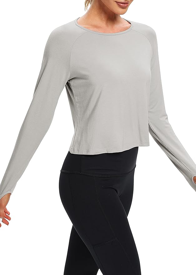 Bestisun Long Sleeve Workout Running Shirts Athletic Yoga Gym Crop Tops for Women