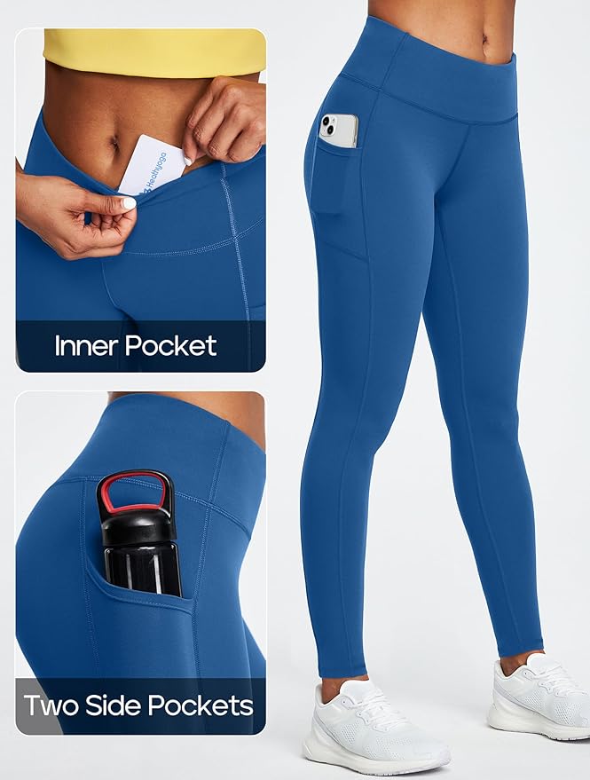 Heathyoga Leggings with Pockets for Women Tummy Control High Waisted Yoga Pants with Pockets for Women Workout Leggings