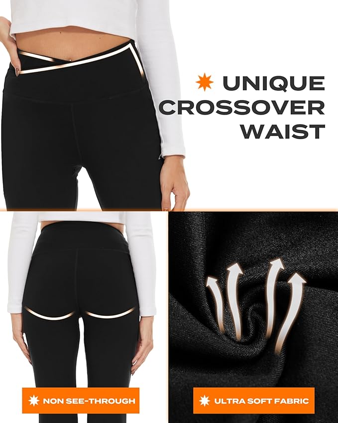 TNNZEET Black Flare Leggings for Women, Crossover Yoga Pants with Pockets Bootcut Flared Leggings