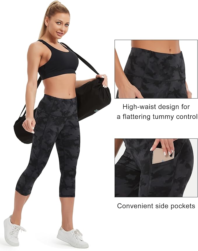 Stelle Women's Capri Yoga Pants with Pockets Essential High Waisted Leggings for Workout