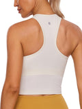 CRZ YOGA Seamless Ribbed High Neck Crop Tank Tops for Women - Longline Racerback Padded Sports Bras