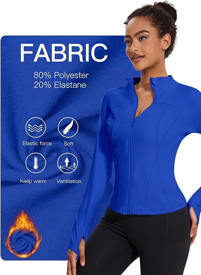VUTRU Womens Workout Yoga Jacket Lightweight Zip Up Athletic Jacket Lightweight Cropped Jacekt with Pockets