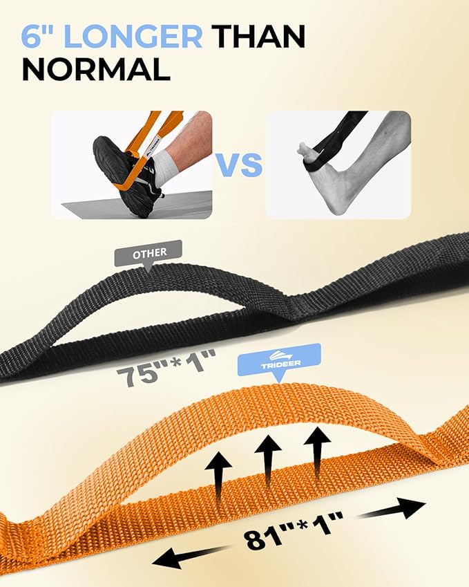 Trideer Stretching Strap with Loops & Leg Lifter, Non-Elastic PT-Style Physical Therapy Strap for Knee Replacement Rehab, Hamstring, Calf & Back Stretcher Mobility, Hip, Shoulder & Yoga