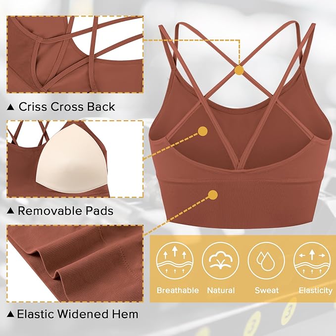 Sykooria 3 Pack Strappy Sports Bra for Women Sexy Crisscross for Yoga Running Athletic Gym Workout Fitness Tank Tops