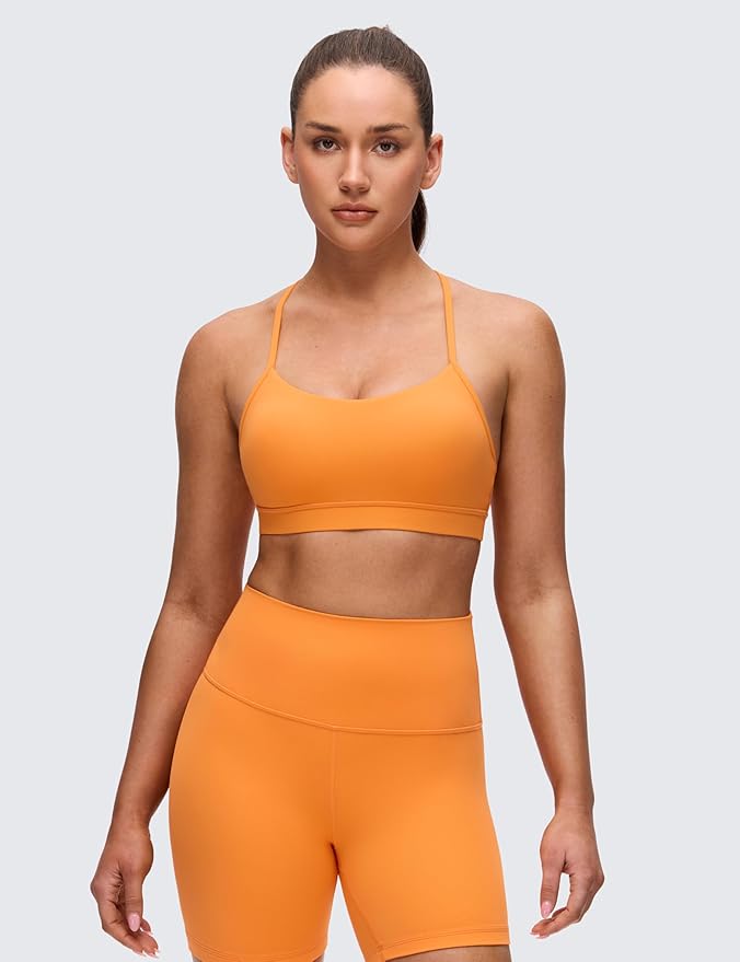 CRZ YOGA Butterluxe Y Back Sports Bras for Women - Padded Racerback Low Impact Spaghetti Thin Strap Workout Yoga Top