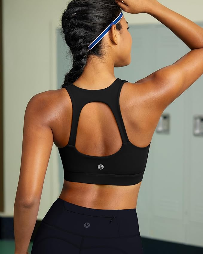 RUNNING GIRL Sports Bras for Women High Support,Racerback High Impact Grey Sports Bra Moulded Cup Workout Bra Push up