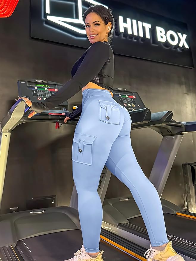 YEOREO CoreFlex Workout Cargo Leggings with Pockets for Women Hidden Scrunch Butt Lifting Leggings Gym Yoga Pants