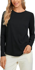 CRZ YOGA Pima Cotton Crewneck Long Sleeve Shirts for Women - Workout Athletic Yoga Casual Tops Soft Plain T-Shirt