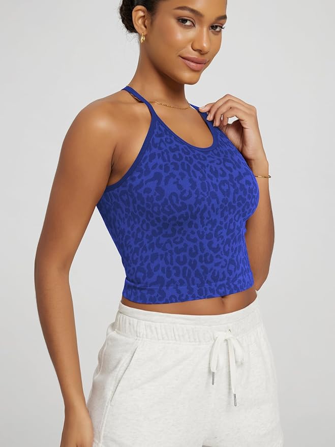 ODODOS Women's Crop 3-Pack Seamless Rib-Knit Camisole Crop Tank Tops