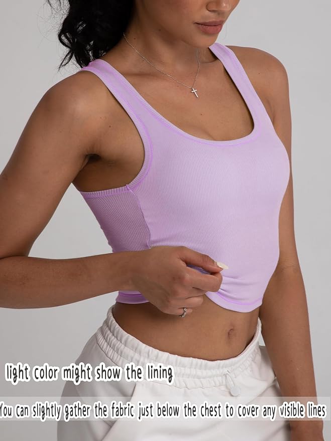 Danysu Women Rib Tank Top Padded Workout Top Square Neck Crop Tank Fitted Basic Cami Tops