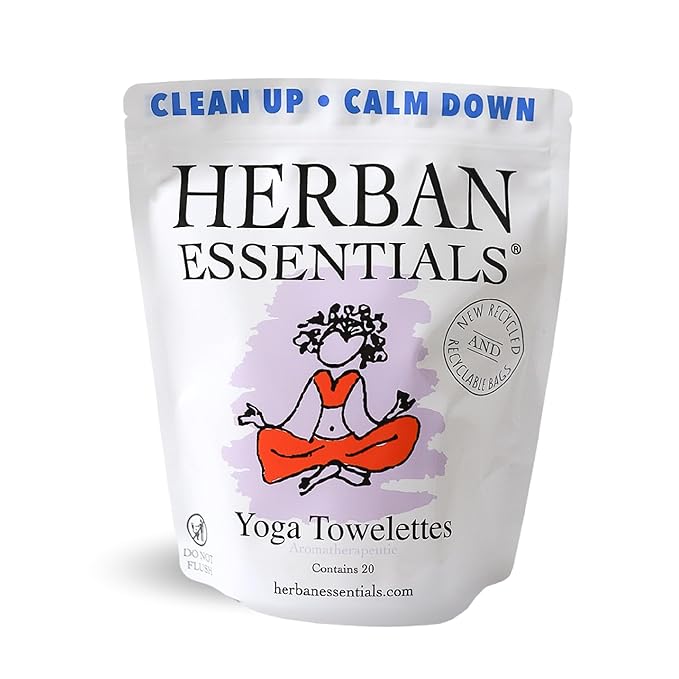 Herban Essentials Yoga Mat Wipes, Lavender Essential Oil Yoga Mat Cleaner – Individually Wrapped Moist Towelettes for Post Workout Wipes for Hands, Gym Essentials & Home Gym Fitness Gears – 20 Count